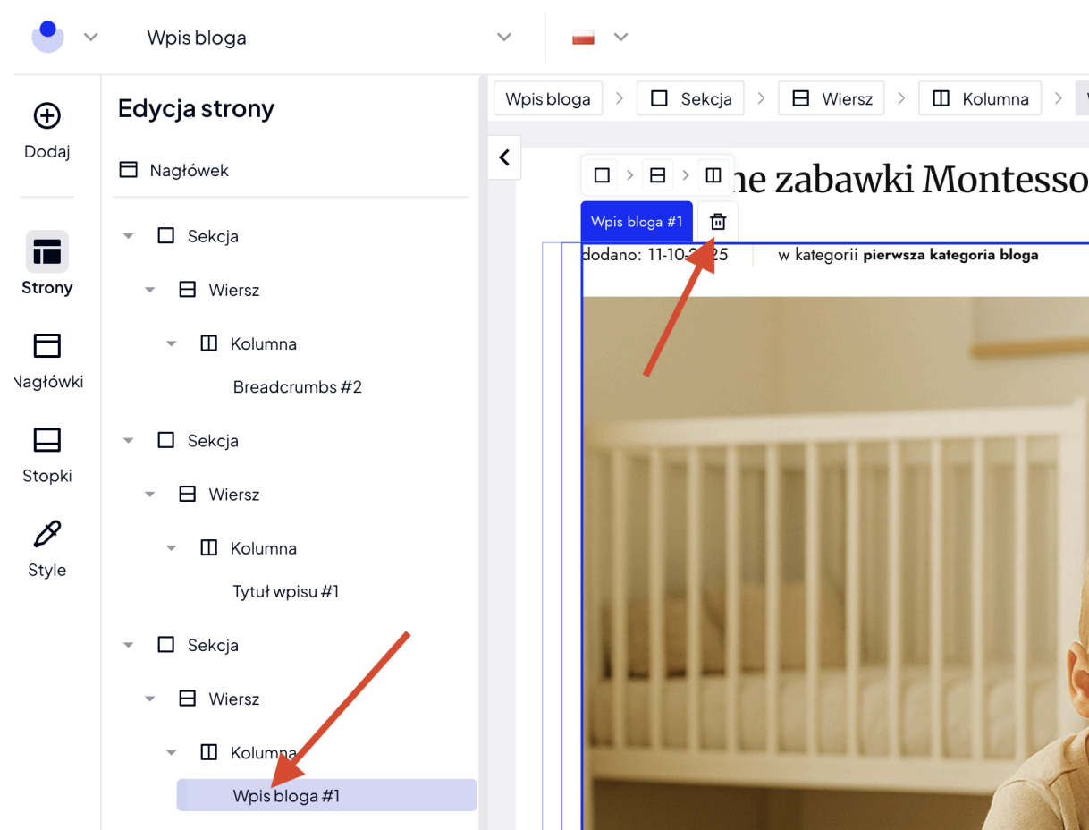 zrzut ekranu: przeciąganie modułu na układ wpisu